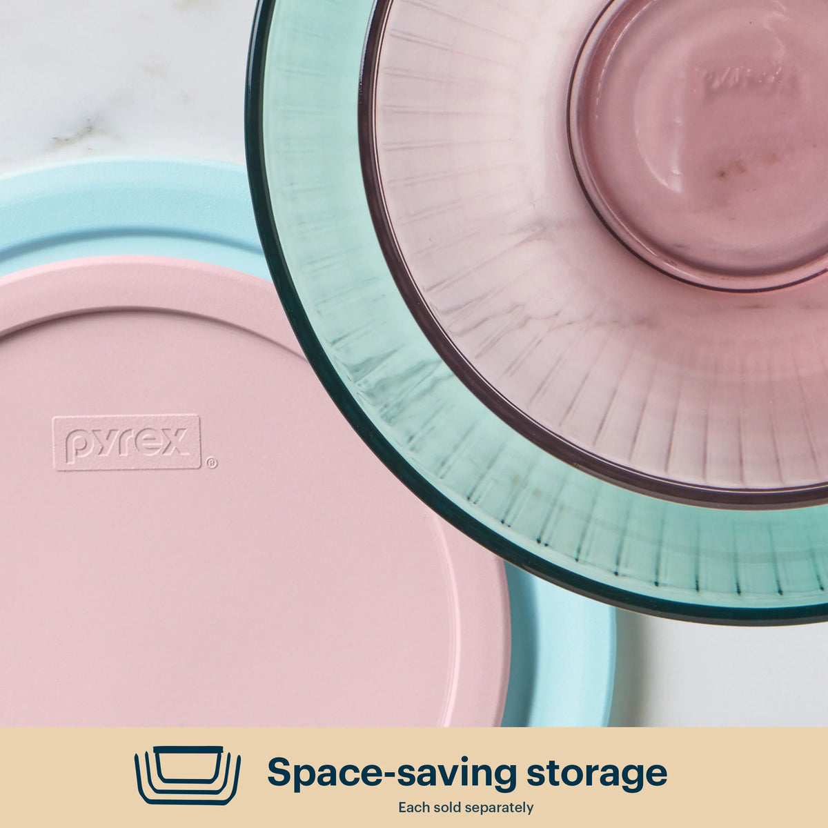 Pyrex® Sculpted Tinted Glass 2.3QT Mixing Bowl with Lid, Pink