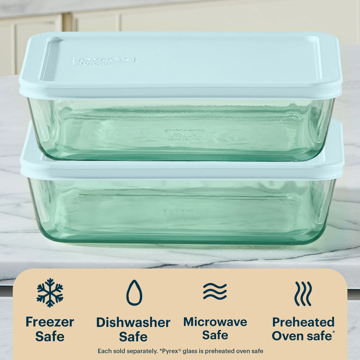 Pyrex® Simply Store® Tinted Glass 6-cup Rectangle Storage Container with Lid, Aqua