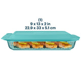 Pyrex® Sculpted Tinted Glass 3QT Oblong Baking Dish with Lid, Aqua