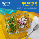 Pyrex® MealBox™ 2.3-cup Divided Glass Food Storage Container with Turquoise Lid