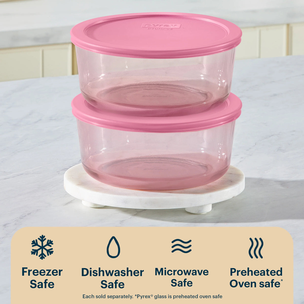 Pyrex® Simply Store® Tinted Glass 7-cup Round Storage Container with Lid, Pink