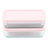 Pyrex® Simply Store® 4-piece 3-cup Rectangle Glass Storage Set with Pink Lids