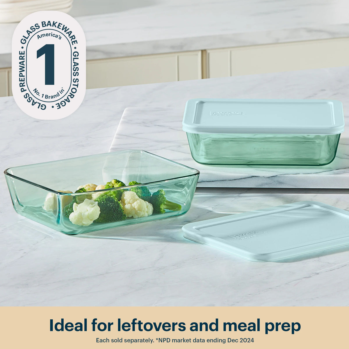 Pyrex® Simply Store® Tinted Glass 6-cup Rectangle Storage Container with Lid, Aqua