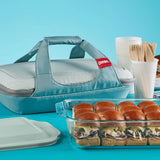 Pyrex® Deep Portable 4-piece Glass Baking Dish Set Portable Set, Green Sage Lid