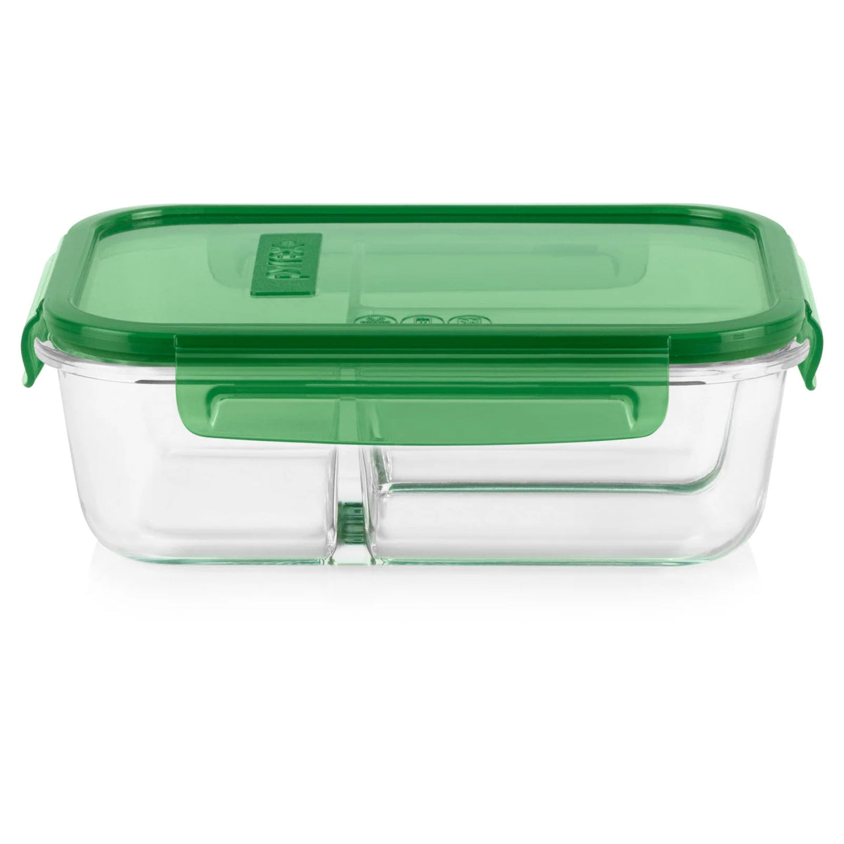 Pyrex® MealBox™ 5.5-cup Divided Glass Food Storage Container with Green Lid