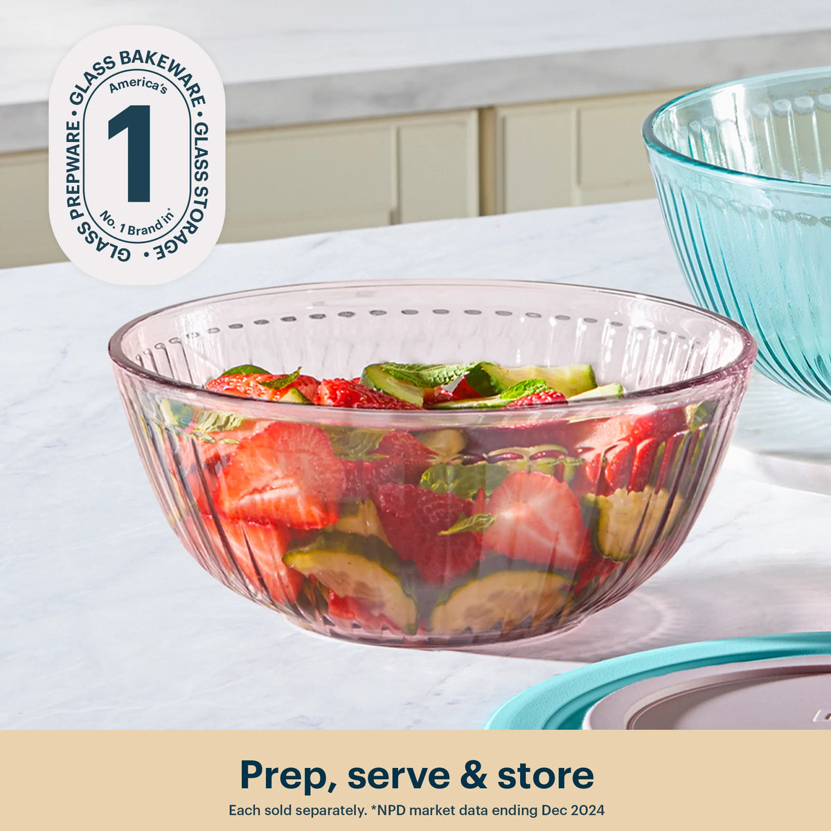 Pyrex® Sculpted Tinted Glass 2.3QT Mixing Bowl with Lid, Pink