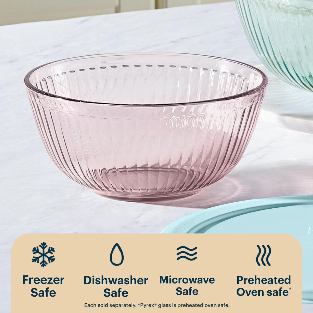 Pyrex® Sculpted Tinted Glass 2.3QT Mixing Bowl with Lid, Pink